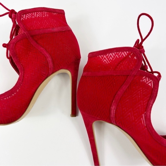Gianni Bini Red Lace Up Mesh Heels Booties Pointed Stiletto Size 6 NEW - Picture 7 of 7